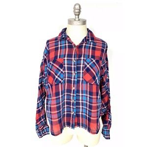 Anthropologie BDG Plaid Top Button Down Red Small